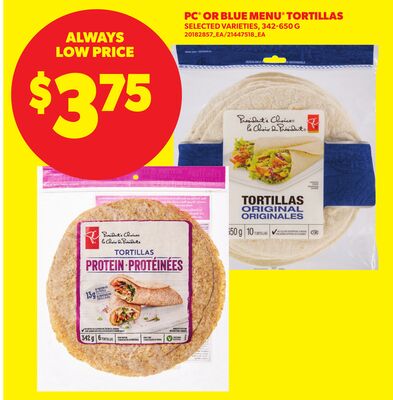 PC® OR BLUE MENU® TORTILLAS, 342-650 G