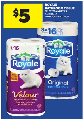 ROYALE BATHROOM TISSUE, 8-16 ROLLS