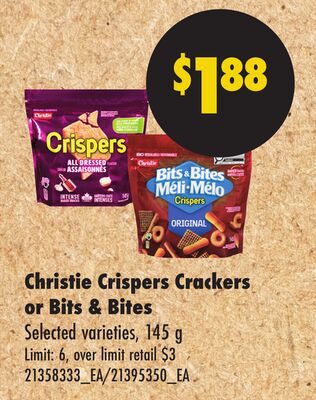 CHRISTIE CRISPERS CRACKERS OR BITS & BITES, 145 G