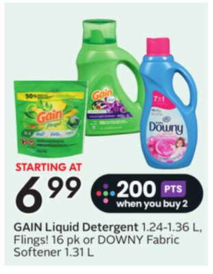 Liquid Detergent 1.24-1.36 L, Flings! 16 pk or Fabric Softener 1.31 L