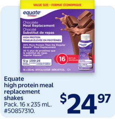 Equate high protein meal replacement shakes