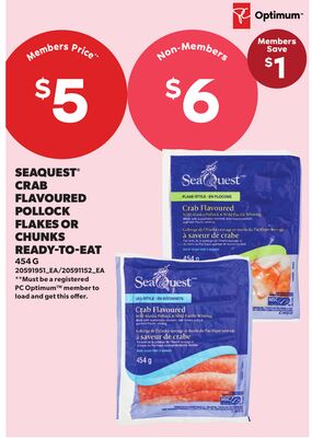 SEAQUEST® CRAB FLAVOURED POLLOCK FLAKES OR CHUNKS READY-TO-EAT, 454 G