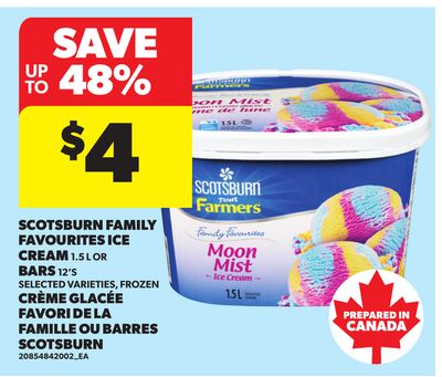 SCOTSBURN FAMILY FAVOURITES ICE CREAM, 1.5 L OR BARS, 12'S