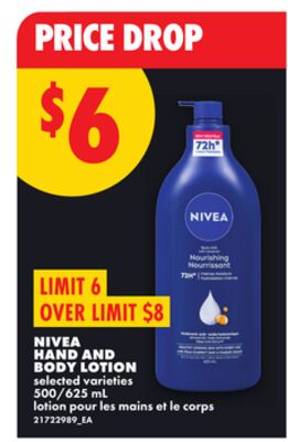 NIVEA HAND AND BODY LOTION, 500/625 mL