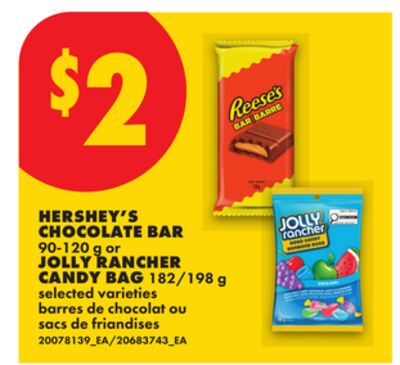 HERSHEY'S CHOCOLATE BAR, 90-120 g or JOLLY RANCHER CANDY BAG, 182/198 g