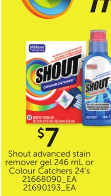 SHOUT ADVANCED STAIN REMOVER GEL, 246 ML OR COLOUR CATCHERS, 24'S