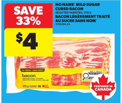 NO NAME® MILD SUGAR CURED BACON, 375 G