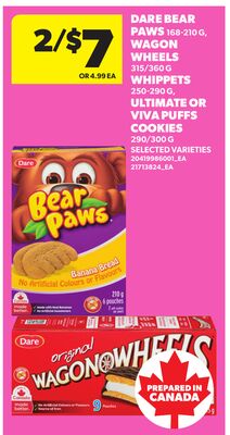 DARE BEAR PAWS, 168-210 G, WAGON WHEELS, 315/360 G WHIPPETS, 250-290 G, ULTIMATE OR VIVA PUFFS COOKIES, 290/300 G