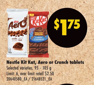 NESTLE KIT KAT, AERO OR CRUNCH TABLETS, 95 - 105 g