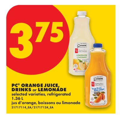 PC® ORANGE JUICE, DRINKS or LEMONADE, 1.36 L