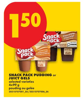 SNACK PACK PUDDING or JUICY GELS, 4x99 g