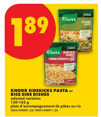 KNORR SIDEKICKS PASTA or RICE SIDE DISHES, 120-162 g