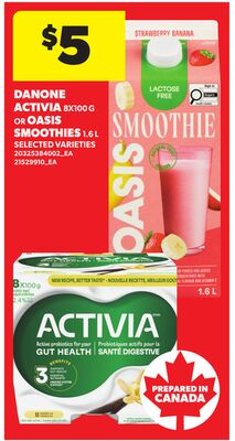 DANONE ACTIVIA 8X100 G OR OASIS SMOOTHIES 1.6 L
