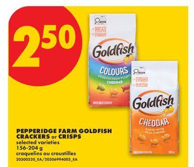 PEPPERIDGE FARM GOLDFISH CRACKERS or CRISPS, 156-204 g