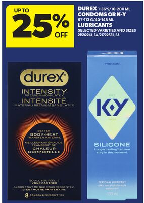 DUREX®, 3695/TG-200 ML CONDOMS or K-Y®, 57-113 LS/40-148 ML LUBRICANTS