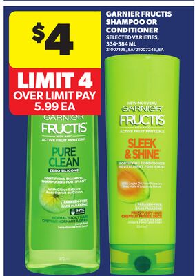 GARNIER FRUCTIS SHAMPOO OR CONDITIONER, 334-384 ML