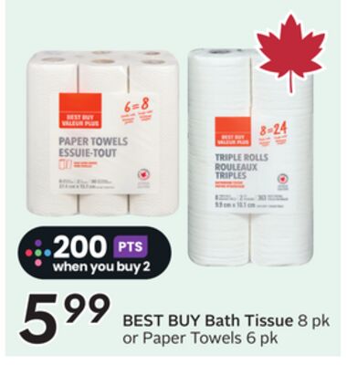 Bath Tissue 8 pk or Paper Towels 6 pk