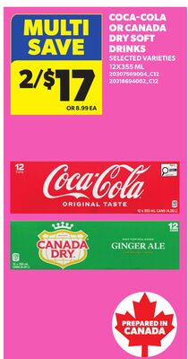 COCA-COLA OR CANADA DRY SOFT DRINKS, 12X355 ML