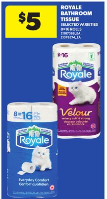 ROYALE BATHROOM TISSUE, 8-16 ROLLS