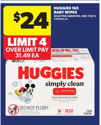HUGGIES 16X BABY WIPES, 960-1152'S