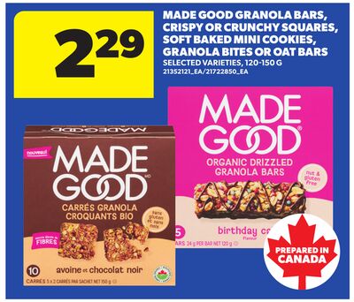 MADE GOOD GRANOLA BARS, CRISPY OR CRUNCHY SQUARES, SOFT BAKED MINI COOKIES, GRANOLA BITES OR OAT BARS