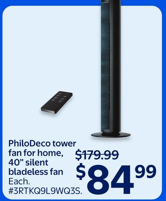 PhiloDeco tower fan for home, 40" silent bladeless fan
