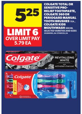 COLGATE TOTAL OR SENSITIVE PRO- RELIEF TOOTHPASTE, COLGATE 360 OR PERIOGARD MANUAL TOOTH BRUSHES, 1 EA., COLGATE KIDS MOUTHWASH, 500 ML