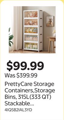 PrettyCare Storage Containers,Storage Bins, 315L(333 QT) Stackable Closet Organizer for Bedroom Living Room 5 pack
