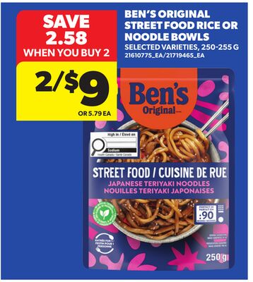 BEN'S ORIGINAL STREET FOOD RICE OR NOODLE BOWLS