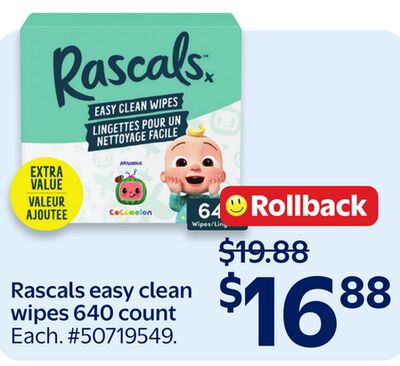 Rascals easy clean wipes 640 count