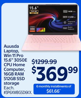 Auusda Data Laptop, Win 11 Pro 15.6" 3050E CPU Home Computer, 16GB RAM 512GB SSD storage
