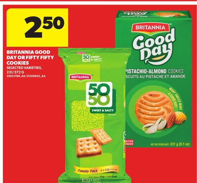 BRITANNIA GOOD DAY AND FIFTY FIFTY COOKIES, 231/372 G