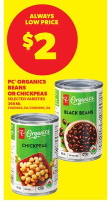 PC® ORGANICS BEANS OR CHICKPEAS, 398 ML