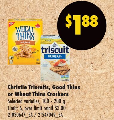 CHRISTIE TRISCUITS, GOOD THINS OR WHEAT THINS CRACKERS, 100 - 200 g