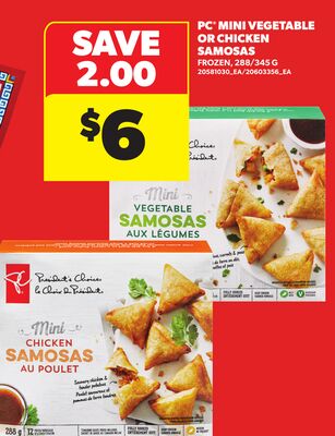 PC® MINI VEGETABLE OR CHICKEN SAMOSAS, 288/345 G