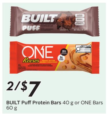 BUILT Puff Protein Bars 40 g or ONE Bars 60 g