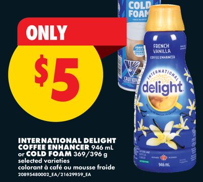 INTERNATIONAL DELIGHT COFFEE ENHANCER, 946 mL or COLD FOAM, 369/396 g