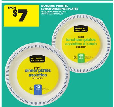 NO NAME® PRINTED LUNCH OR DINNER PLATES, 40'S