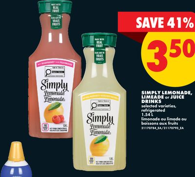 SIMPLY LEMONADE, LIME OR JUICE DRINKS, 1.5 L