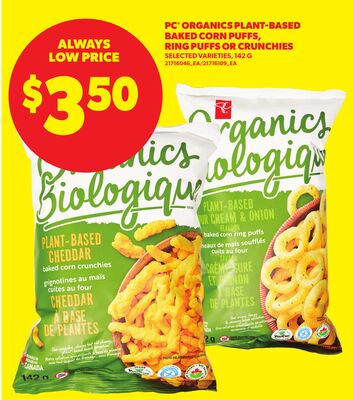 PC® ORGANICS PLANT-BASED BAKED CORN PUFFS, RING PUFFS OR CRUNCHIES, 412 G