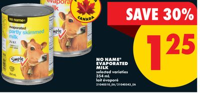 NO NAME® EVAPORATED MILK, 354 mL