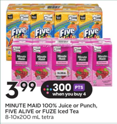 MINUTE MAID 100% Juice or Punch, FIVE ALIVE or FUZE Iced Tea