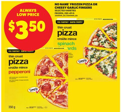 NO NAME FROZEN PIZZA OR CHEESY GARLIC FINGERS, 350 G