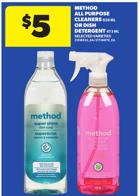 METHOD ALL PURPOSE CLEANERS, 828 ML OR DISH DETERGENT, 473 ML