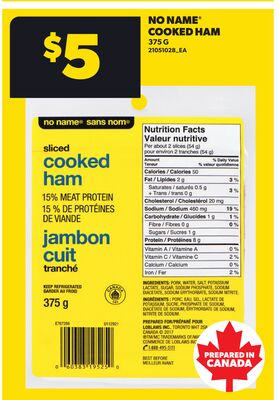 NO NAME® COOKED HAM, 375 G