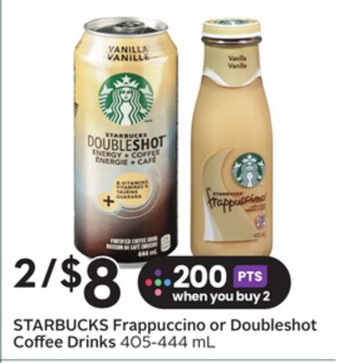 STARBUCKS Frappuccino or Doubleshot Coffee Drinks