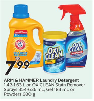 ARM & HAMMER Laundry Detergent 1.42-1.63 L or OXICLEAN Stain Remover Sprays 354-636 mL, Gel 183 mL or Powders 680 g