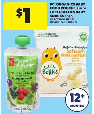 PC® ORGANICS BABY FOOD POUCH, 128 ML OR LITTLE BELLIES BABY SNACKS, 8/12 G