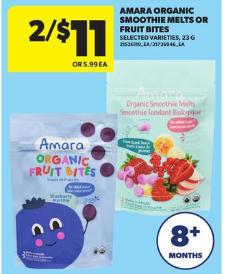 AMARA ORGANIC SMOOTHIE MELTS OR FRUIT BITES, 23 G