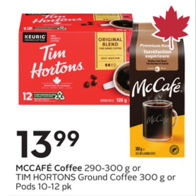 MCCAFÉ Coffee 290-300 g or TIM HORTONS Ground Coffee 300 g or Pods 10-12 pk